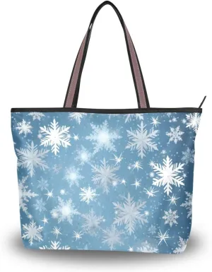 Women Tote Bags Christmas Snowflake Top Handle Satchel Handbags Shoulder Bag for Shopping 20848442