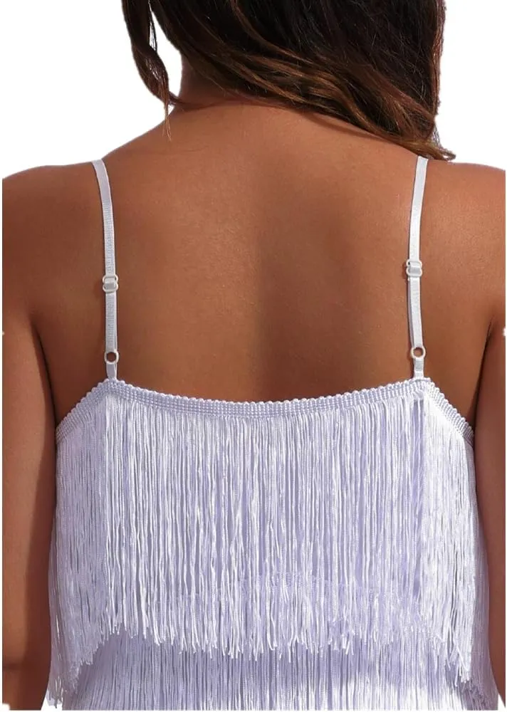 Women's 1920s Roaring Flapper Dresses V-Neck Cami Dress Gatsby Loose Mini Fringe Vintage Tassel Party Dress