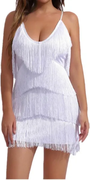 Women's 1920s Roaring Flapper Dresses V-Neck Cami Dress Gatsby Loose Mini Fringe Vintage Tassel Party Dress