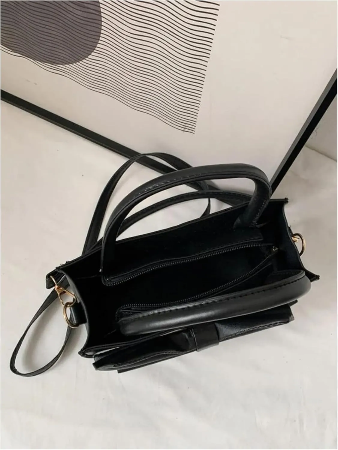 Women's Bow Knot Satchel Handbag Zipper Double Handle Elegant Small Shoulder Bags
