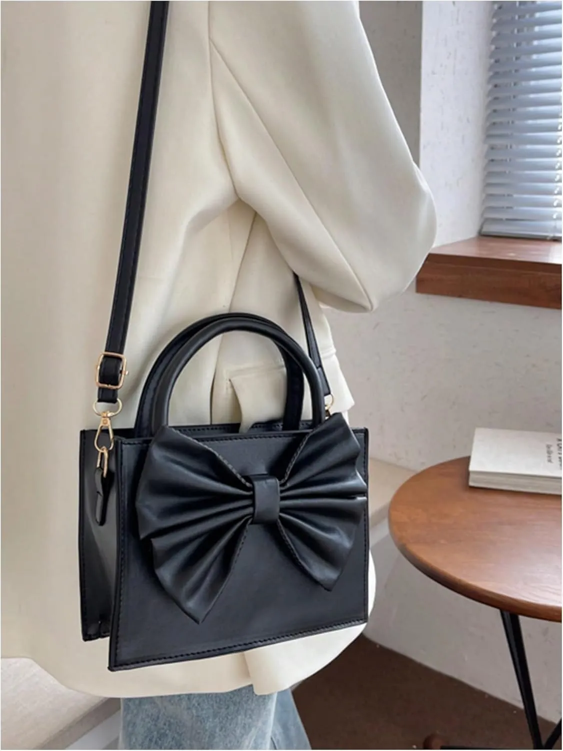Women's Bow Knot Satchel Handbag Zipper Double Handle Elegant Small Shoulder Bags