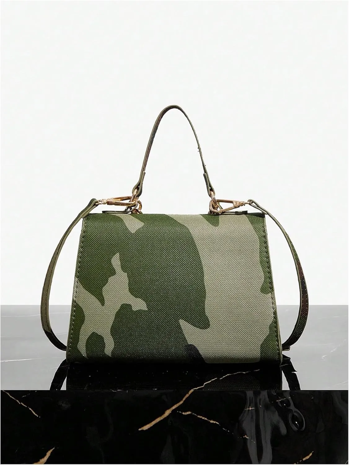 Women's Camo Flap Square Bags Chain Strap Top Handle Satchel Crossbody Bag