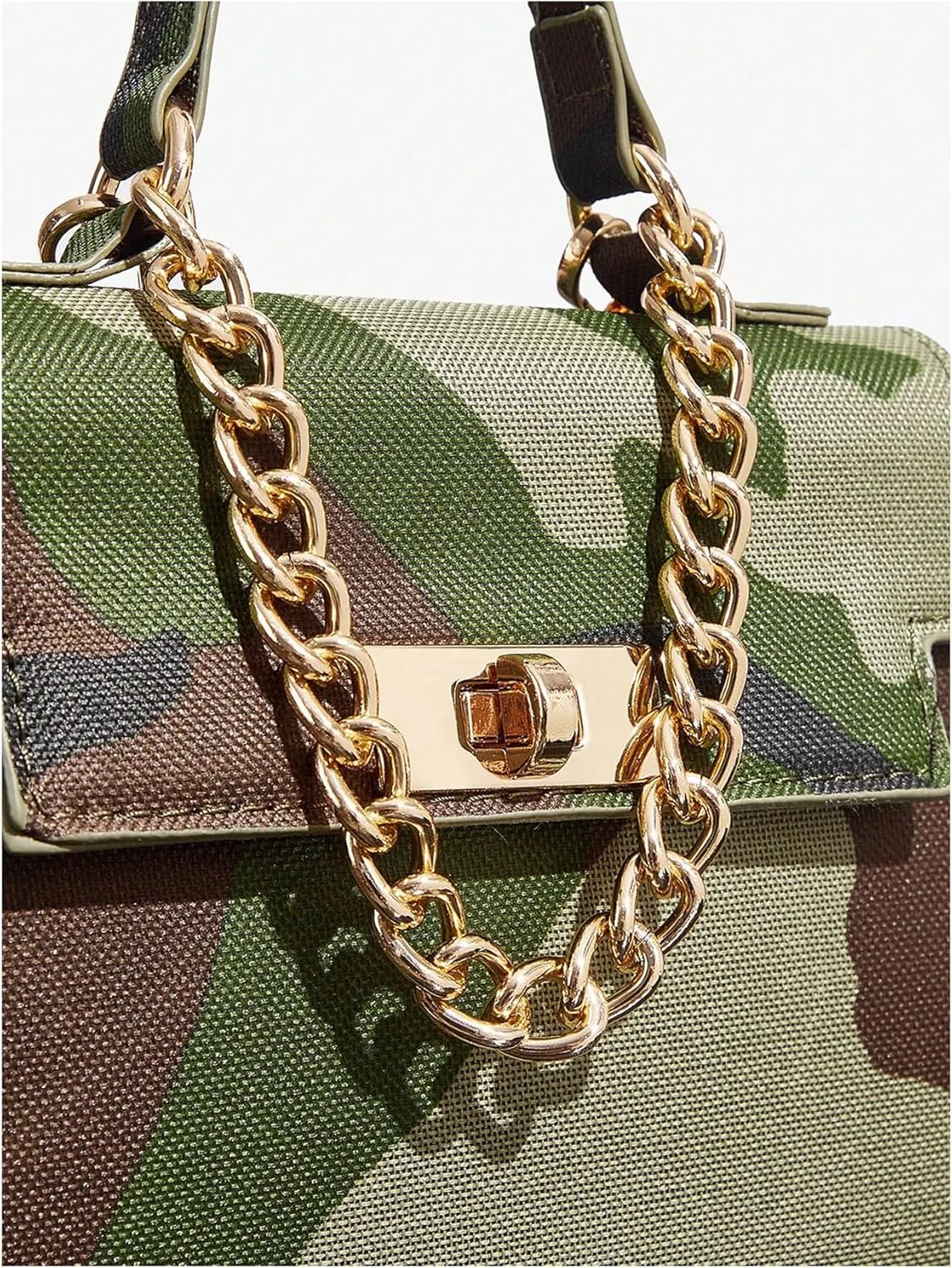 Women's Camo Flap Square Bags Chain Strap Top Handle Satchel Crossbody Bag