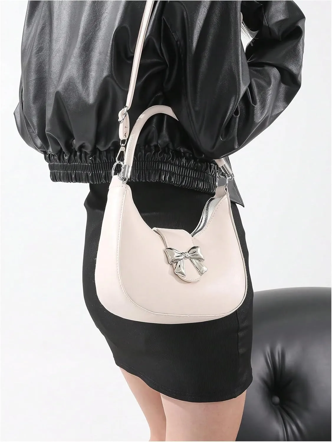 Women's Elegant Bow Knot Hobo Handbag Soft Top Handle Cross Body Shoulder Bags Purse