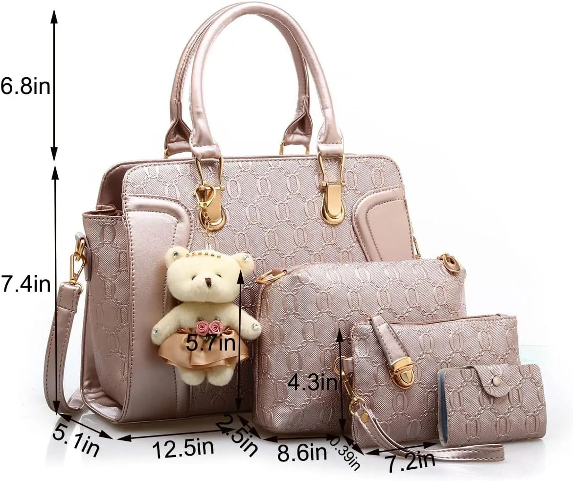 Women's Fashion Handbags Tote Bags Shoulder Bag Top Handle Satchel Purse Set 4pcs