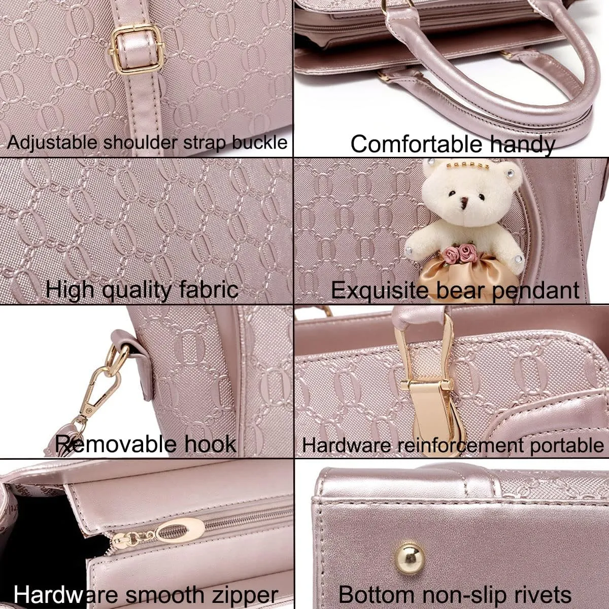 Women's Fashion Handbags Tote Bags Shoulder Bag Top Handle Satchel Purse Set 4pcs