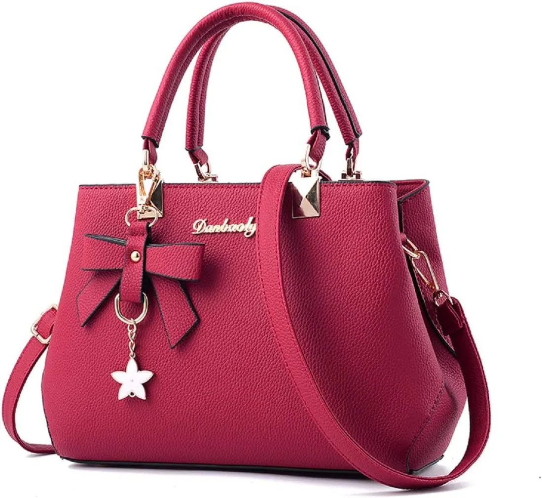Womens Handbags and Purses Fashion Top Handle Satchel Tote PU Leather Shoulder Bags Pink