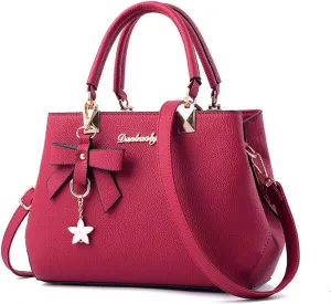Womens Handbags and Purses Fashion Top Handle Satchel Tote PU Leather Shoulder Bags Pink
