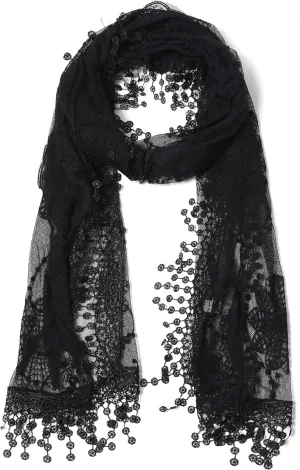 Women's lightweight Feminine Lace teardrop fringe Vintage Mesh Crochet Tassel Scarf for Women