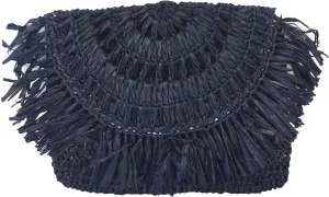 Women's Mia Crochet Raffia Fringe Small Clutch, Navy