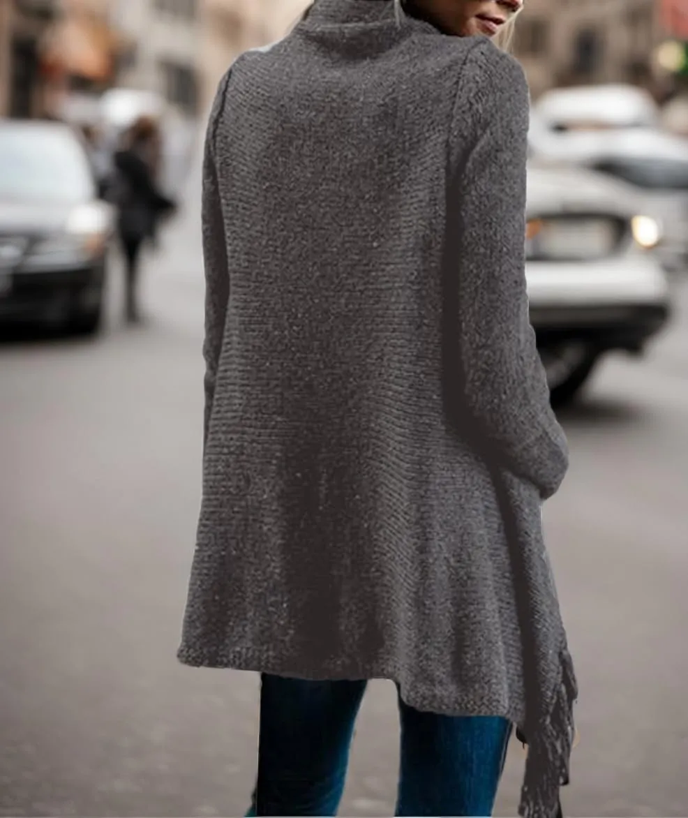 Women's Open Front Knited Tassels Slash Loose Cardigan Crew Neck Speckled Fringe Sweater Outwear