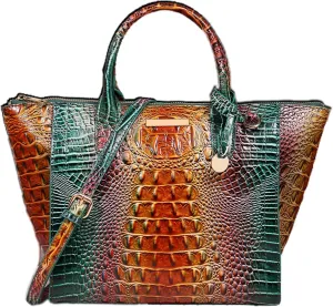 Women's PU Leather Top Handle Tote Bag Fashion Crocodile Print Handbag Satchel Ladies Retro Work Travel Crossbody Bags