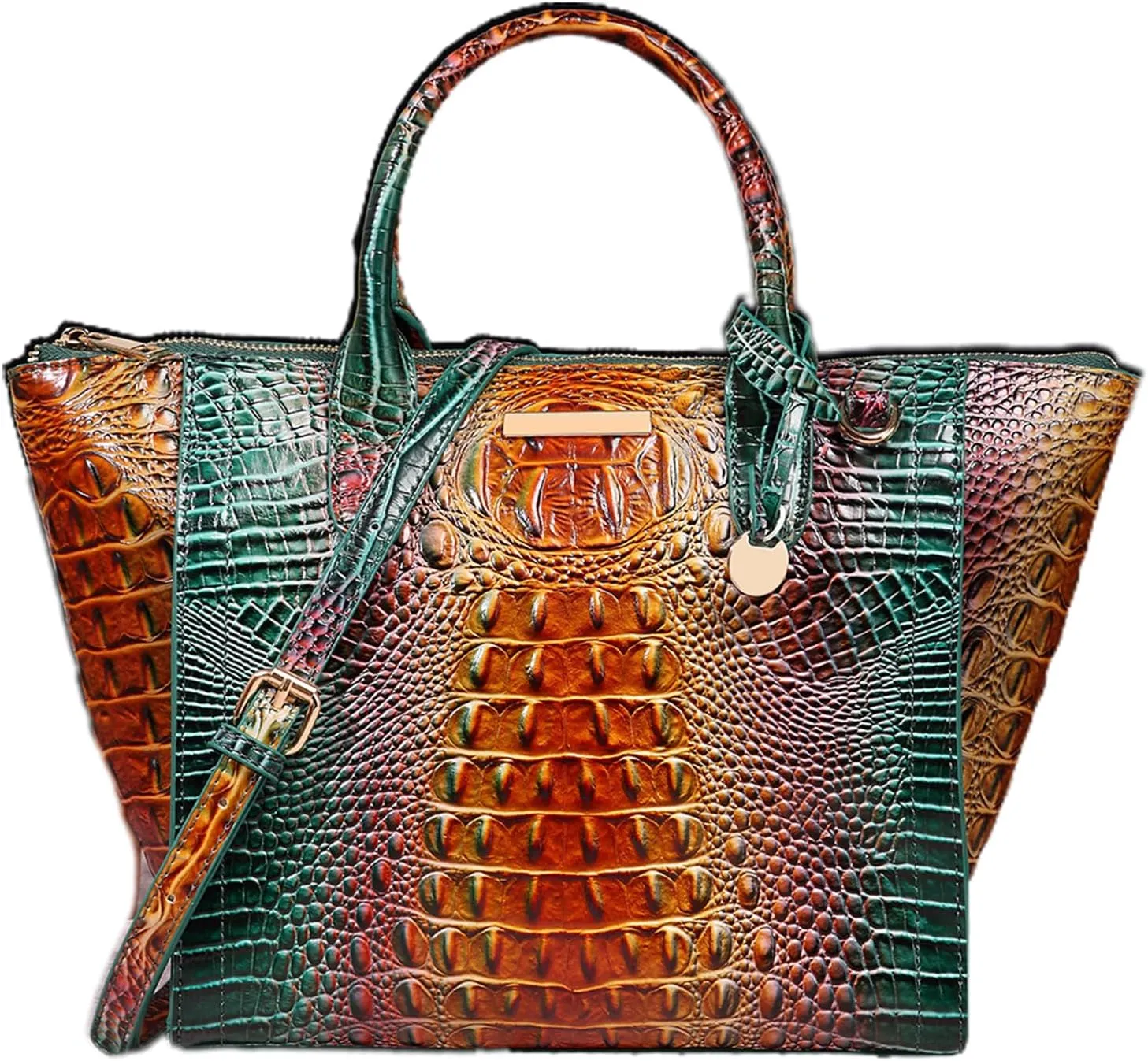 Women's PU Leather Top Handle Tote Bag Fashion Crocodile Print Handbag Satchel Ladies Retro Work Travel Crossbody Bags