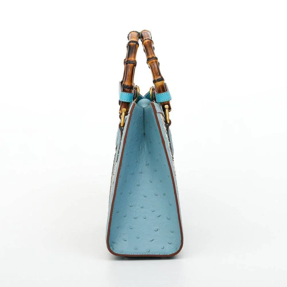 Womens  Python Leather & Ostrich Leather Bamboo Bag Small Top Handle Cross Body Handbag
