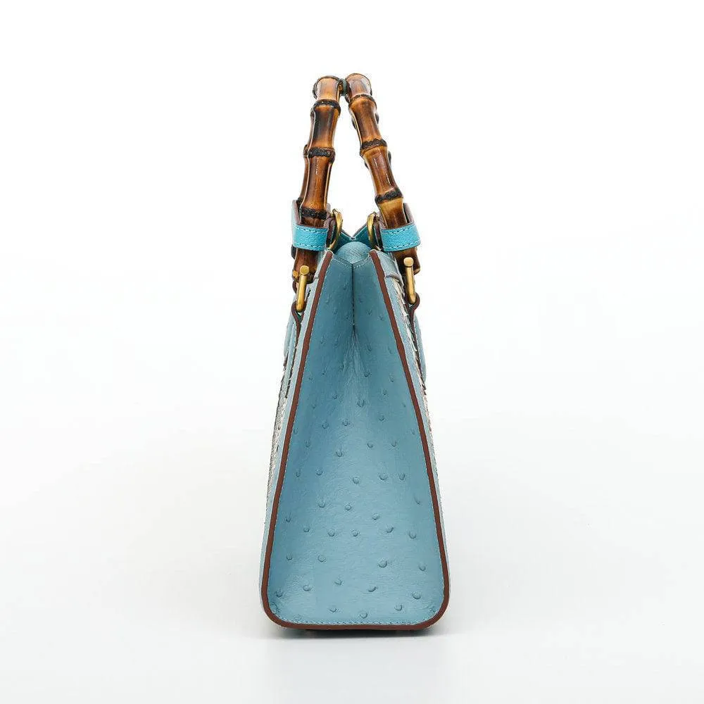 Womens  Python Leather & Ostrich Leather Bamboo Bag Small Top Handle Cross Body Handbag
