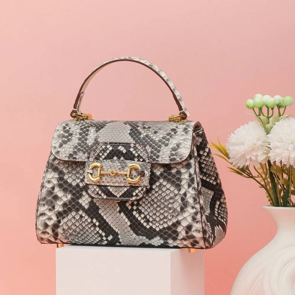 Womens Python Leather Mini Top Handle Cross Body Bag