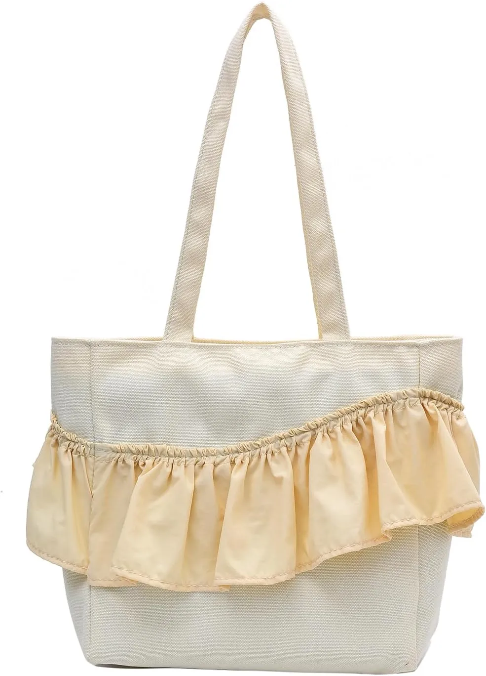 Women's Ruffle Trim Shoulder Bag Double Handle Large Capacity Square Tote Bags Trendy Hobo Purses