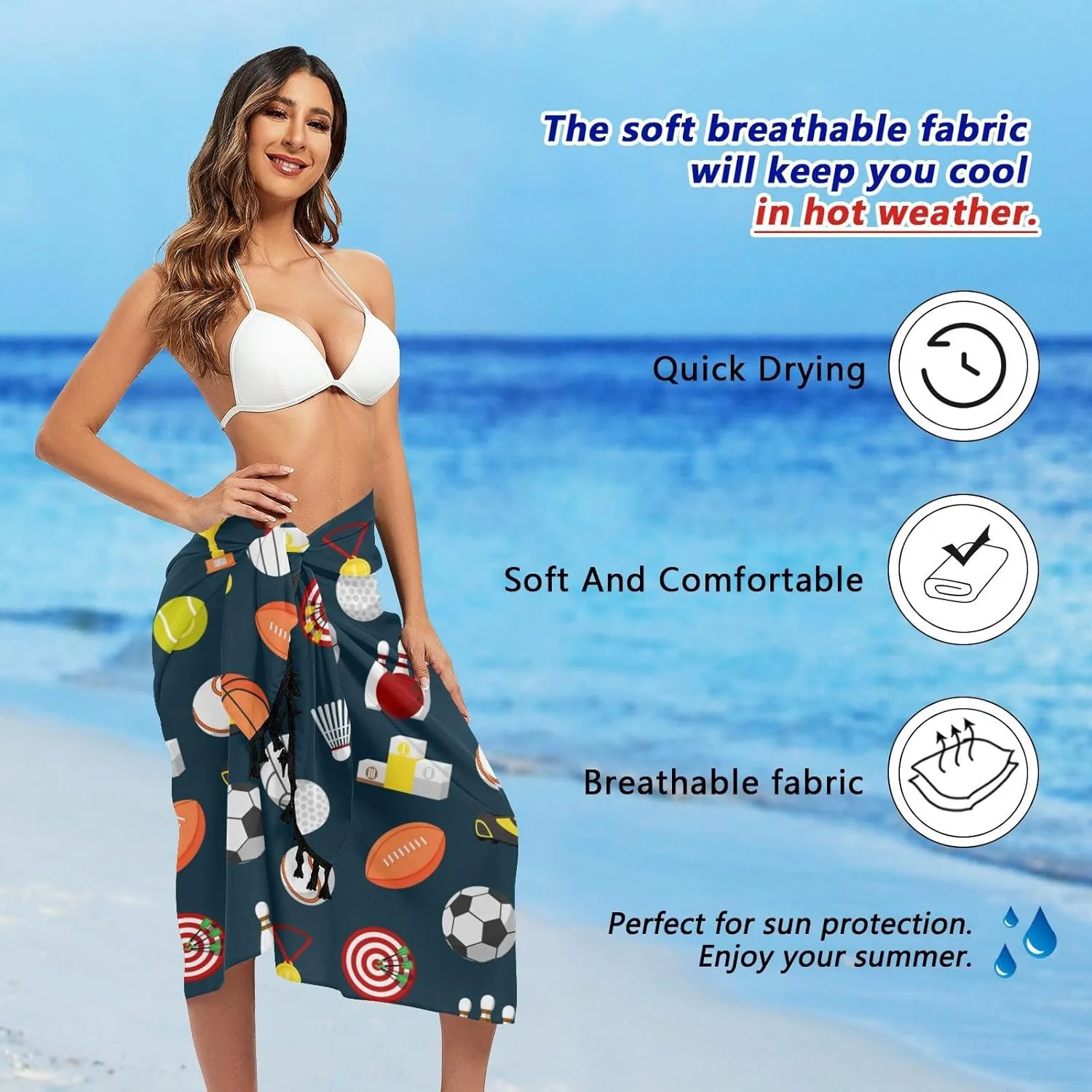 Womens Sarong Beach Wraps Swimsuit Bikini Cover up Wrap Skirt with Tassels
