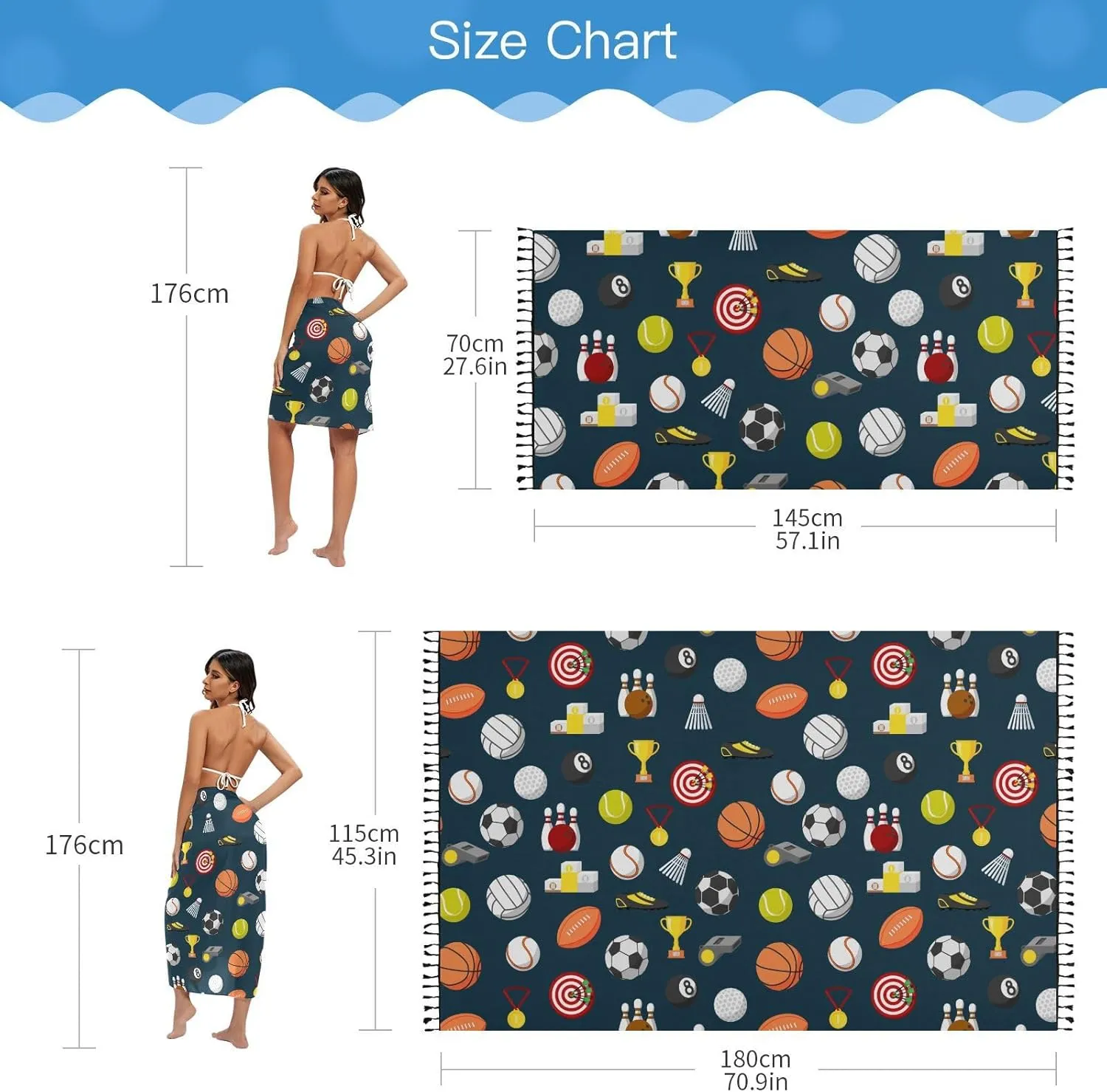 Womens Sarong Beach Wraps Swimsuit Bikini Cover up Wrap Skirt with Tassels