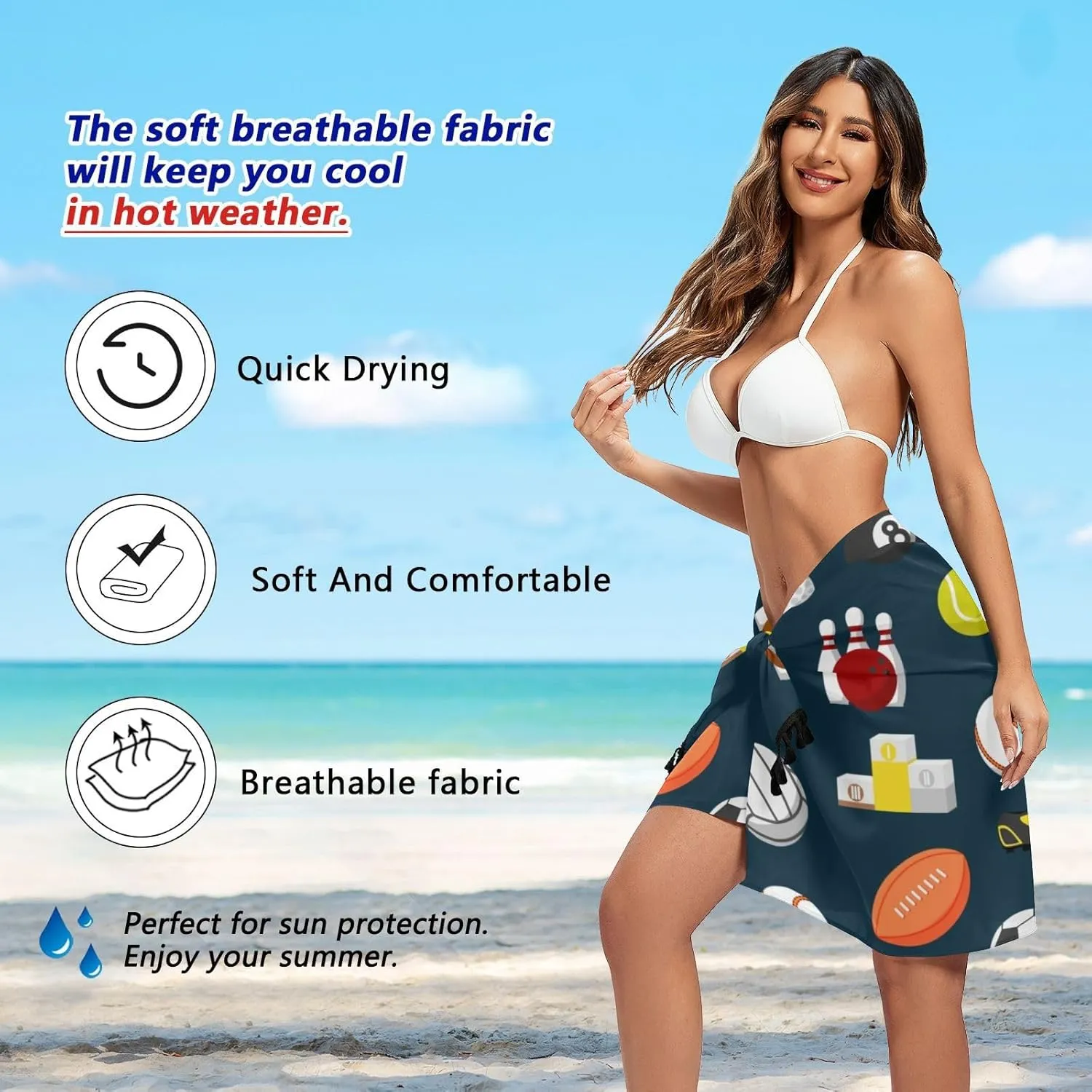 Womens Sarong Beach Wraps Swimsuit Bikini Cover up Wrap Skirt with Tassels