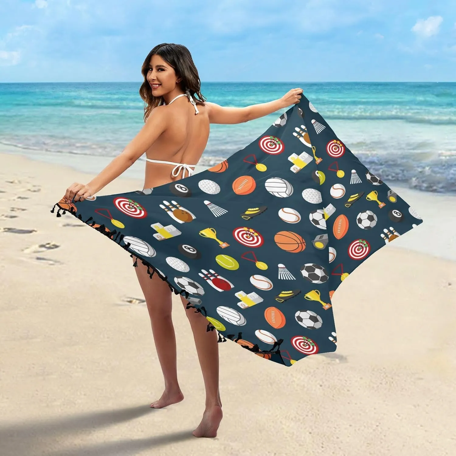 Womens Sarong Beach Wraps Swimsuit Bikini Cover up Wrap Skirt with Tassels