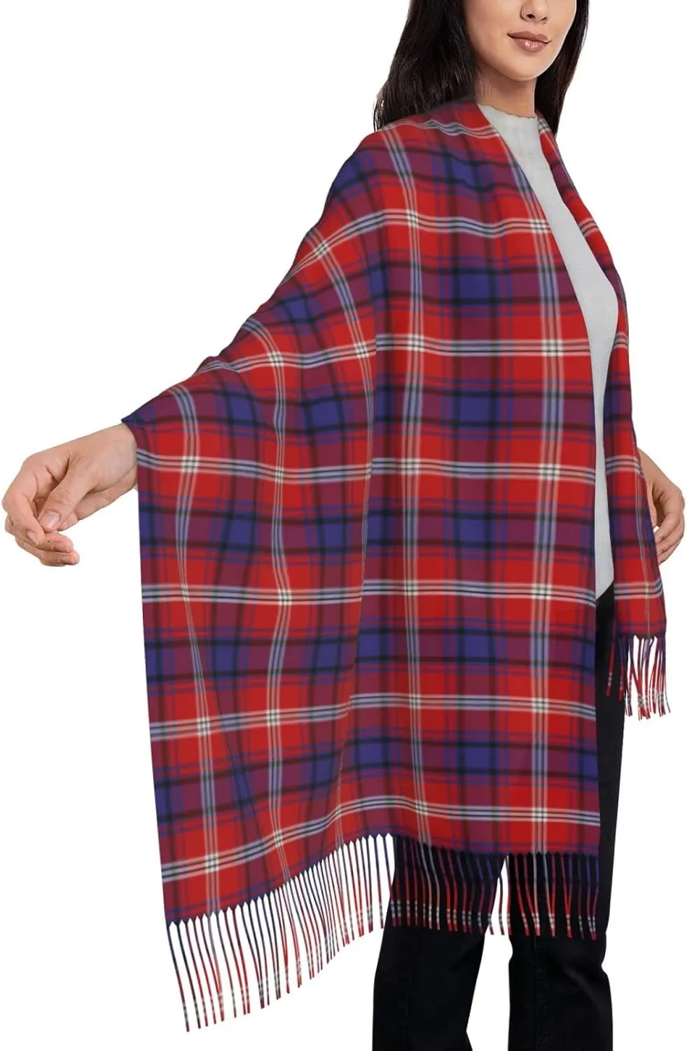 Women's Scarf Shawl, Soft Faux Cashmere Tassel Scarf, Winter Warm Plaid Scarf Gift