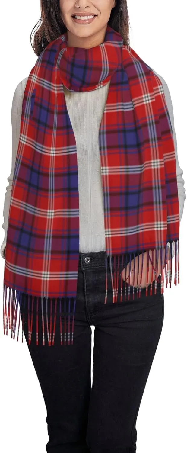 Women's Scarf Shawl, Soft Faux Cashmere Tassel Scarf, Winter Warm Plaid Scarf Gift