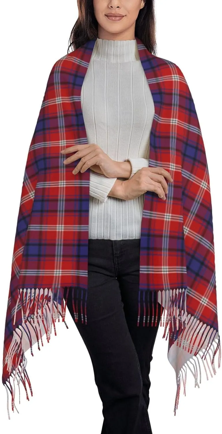 Women's Scarf Shawl, Soft Faux Cashmere Tassel Scarf, Winter Warm Plaid Scarf Gift