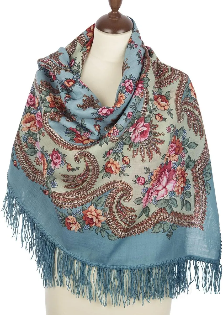 Women's scarves Pavlovo Posad scarf 100% Pure Wool Shawl Natural Merino Russian Wrap 1551