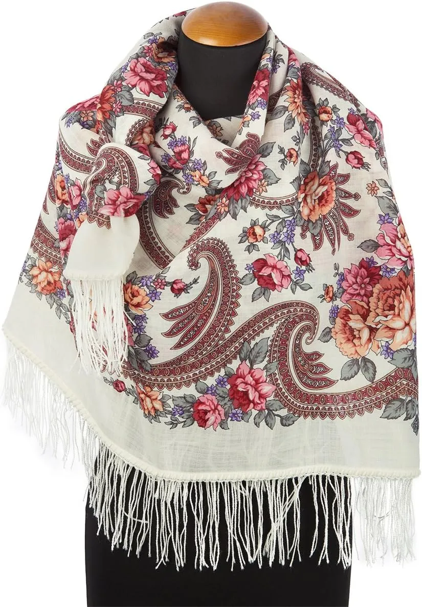 Women's scarves Pavlovo Posad scarf 100% Pure Wool Shawl Natural Merino Russian Wrap 1551
