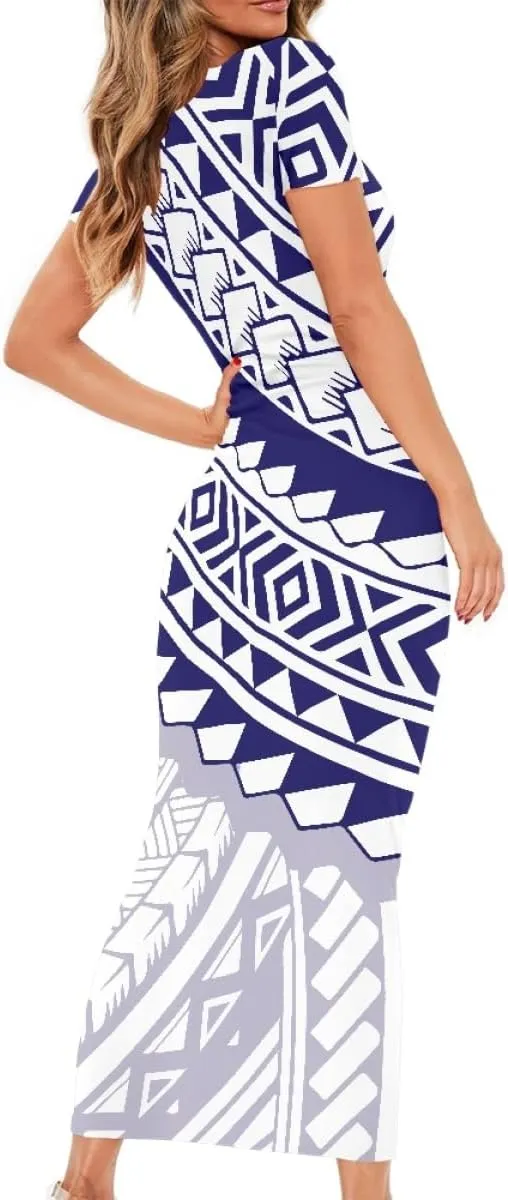Women's Van Gogh Starry Night 3D Printed Crewneck Short Sleeve Bodycon Long Dress