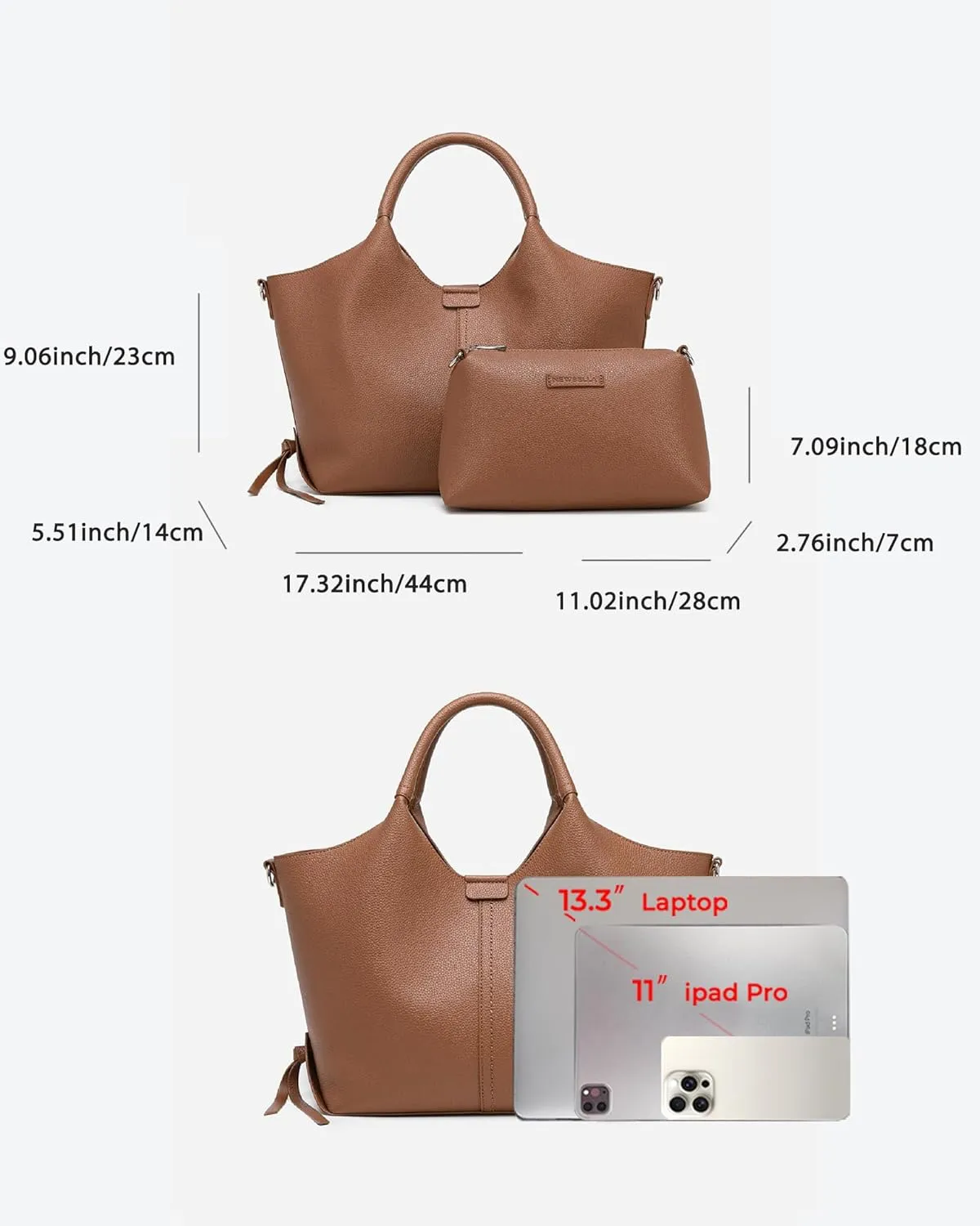 Women's Vegan Leather Tote Bag Fashionable Buckle Design Solid Color 2 PCS Set Top-Handle Bag