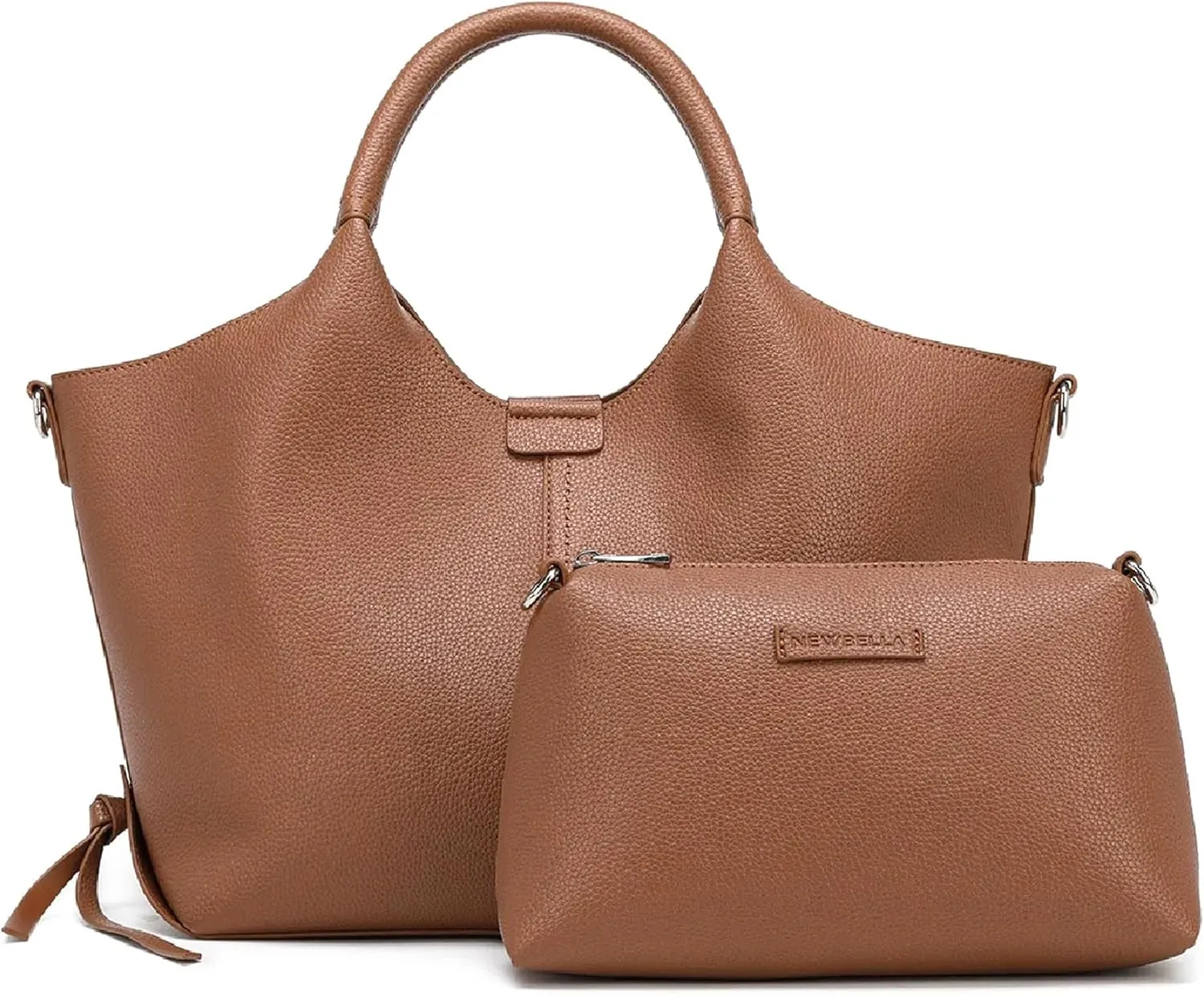 Women's Vegan Leather Tote Bag Fashionable Buckle Design Solid Color 2 PCS Set Top-Handle Bag