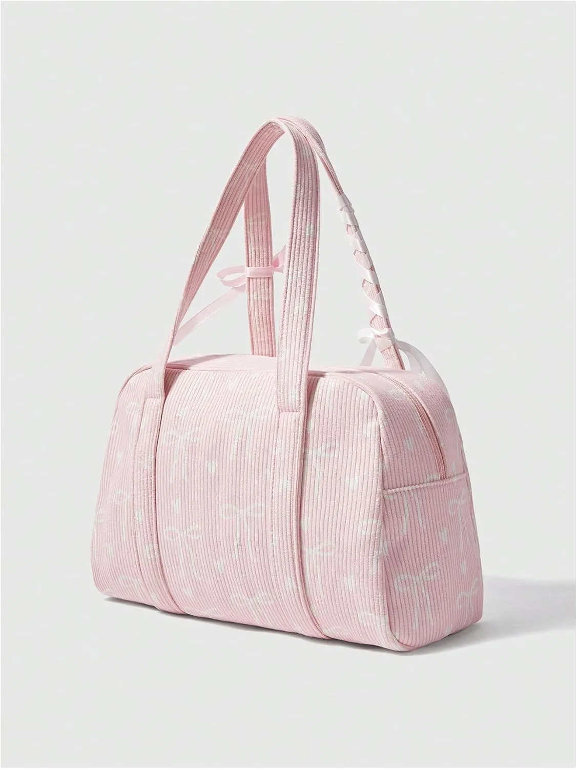 Women's Y2K Corduroy Bow Print Shoulder Bag Heart Zipper Double Handle Underarm Preppy Uniform Bags