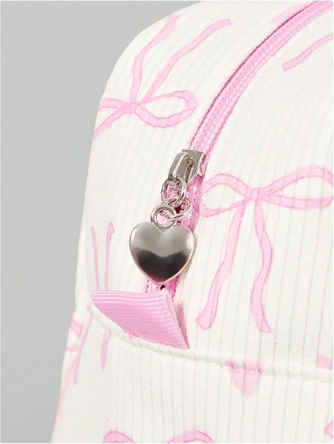 Women's Y2K Corduroy Bow Print Shoulder Bag Heart Zipper Double Handle Underarm Preppy Uniform Bags