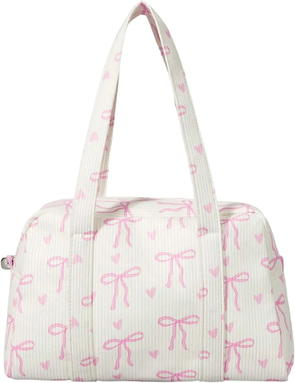 Women's Y2K Corduroy Bow Print Shoulder Bag Heart Zipper Double Handle Underarm Preppy Uniform Bags