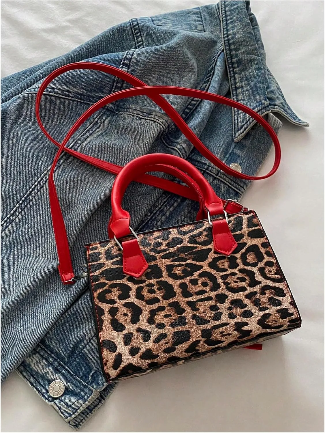 Women's Y2K Leopard Print Lace Up Satchel Handbag Zipper Double Handle Mini Shoulder Bag