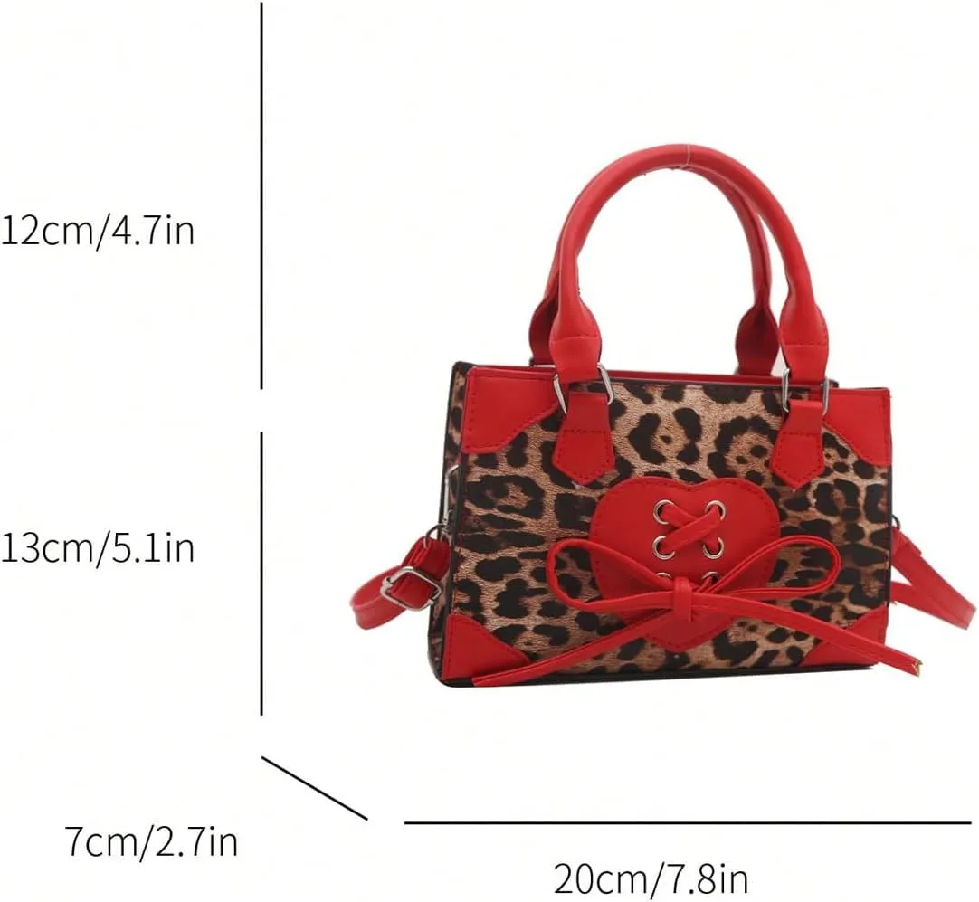 Women's Y2K Leopard Print Lace Up Satchel Handbag Zipper Double Handle Mini Shoulder Bag