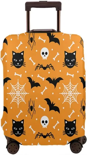 Wondertify Black Bat Suitcase Cover Skull Spider Cat Halloween White Webs Bone Travel Elastic Protective Washable Suitcase Protector Fits 25 To 28 Inch Orange