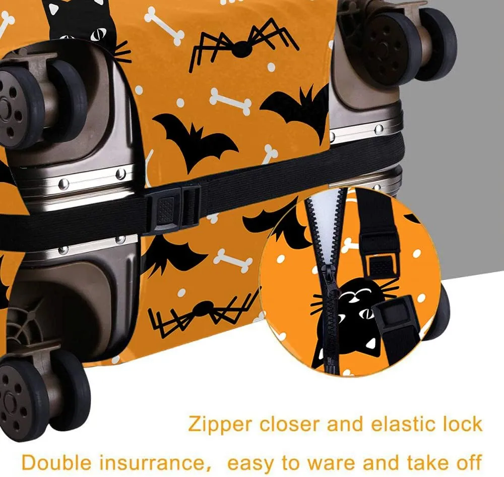 Wondertify Black Bat Suitcase Cover Skull Spider Cat Halloween White Webs Bone Travel Elastic Protective Washable Suitcase Protector Fits 25 To 28 Inch Orange