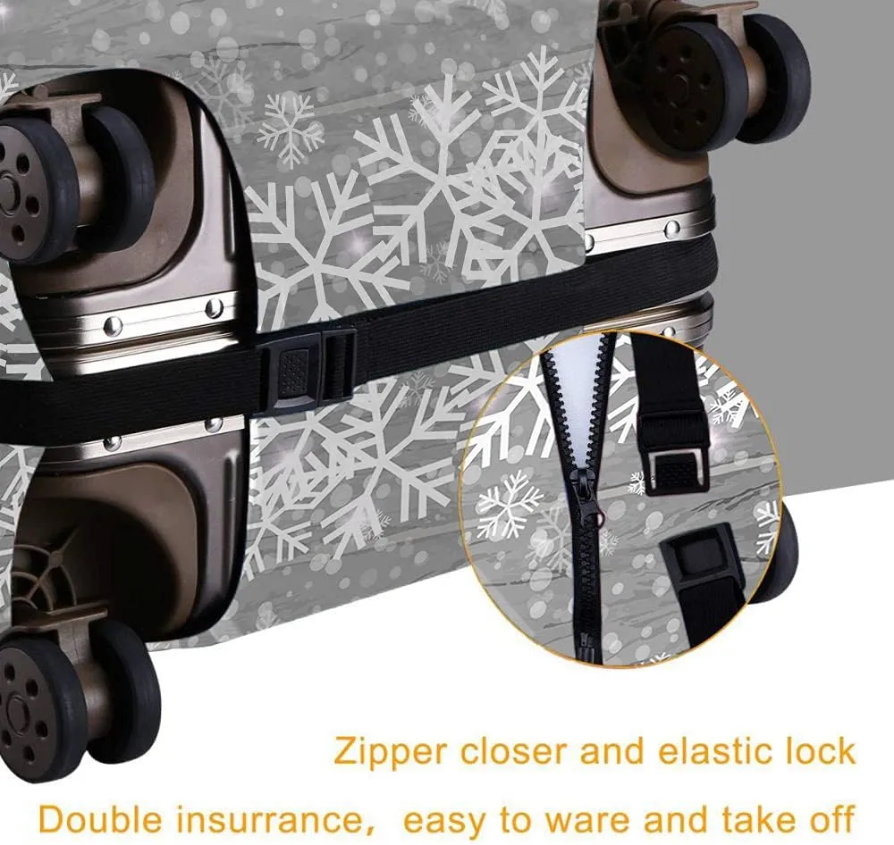 Wondertify Christmas Decorations Travel Suitcase Protector Wood Falling Snowflake Elastic Washable Luggage Cover With Concealed Zipper Fits 29-32 Inch