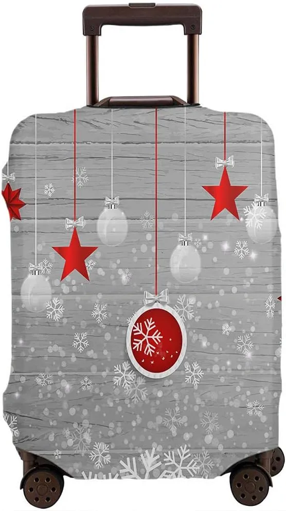 Wondertify Christmas Decorations Travel Suitcase Protector Wood Falling Snowflake Elastic Washable Luggage Cover With Concealed Zipper Fits 29-32 Inch