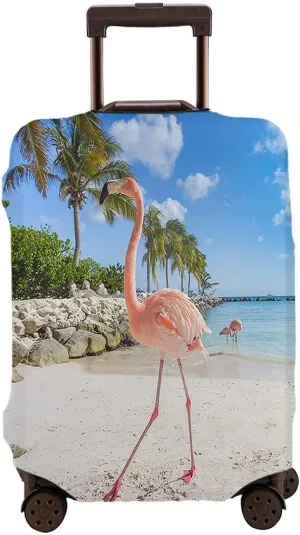 WONDERTIFY Flamingo Suitcase Cover Three Pink Flamingos On The Beach Aruba Island Travel Elastic Protective Washable Suitcase Protector Fits 25 To 28 Inch