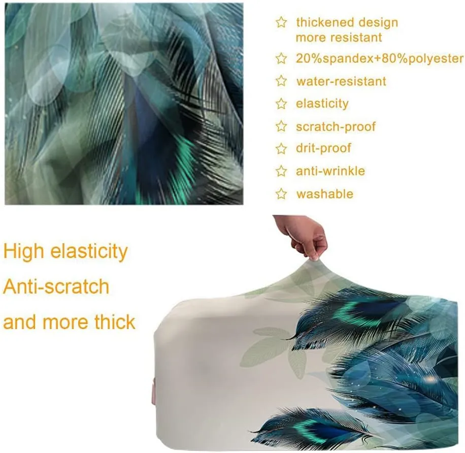WONDERTIFY Floral Travel Suitcase Protector Realistic Peacock Feathers Blue Shiny Foliage Washable Elastic Luggage Cover With Concealed Zipper Fits 18-21 Inch