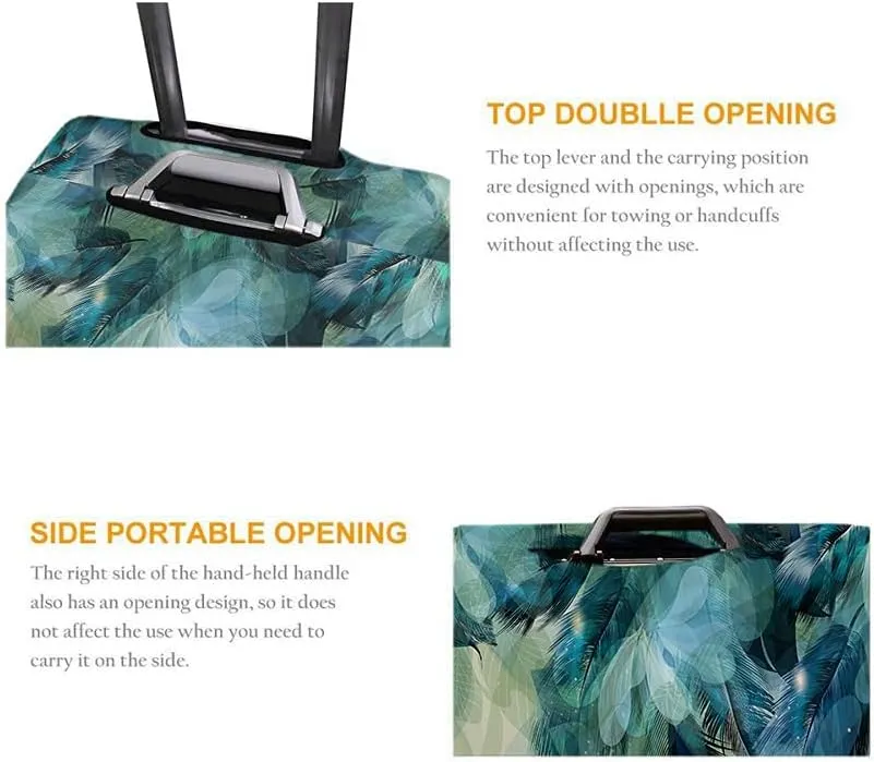 WONDERTIFY Floral Travel Suitcase Protector Realistic Peacock Feathers Blue Shiny Foliage Washable Elastic Luggage Cover With Concealed Zipper Fits 18-21 Inch