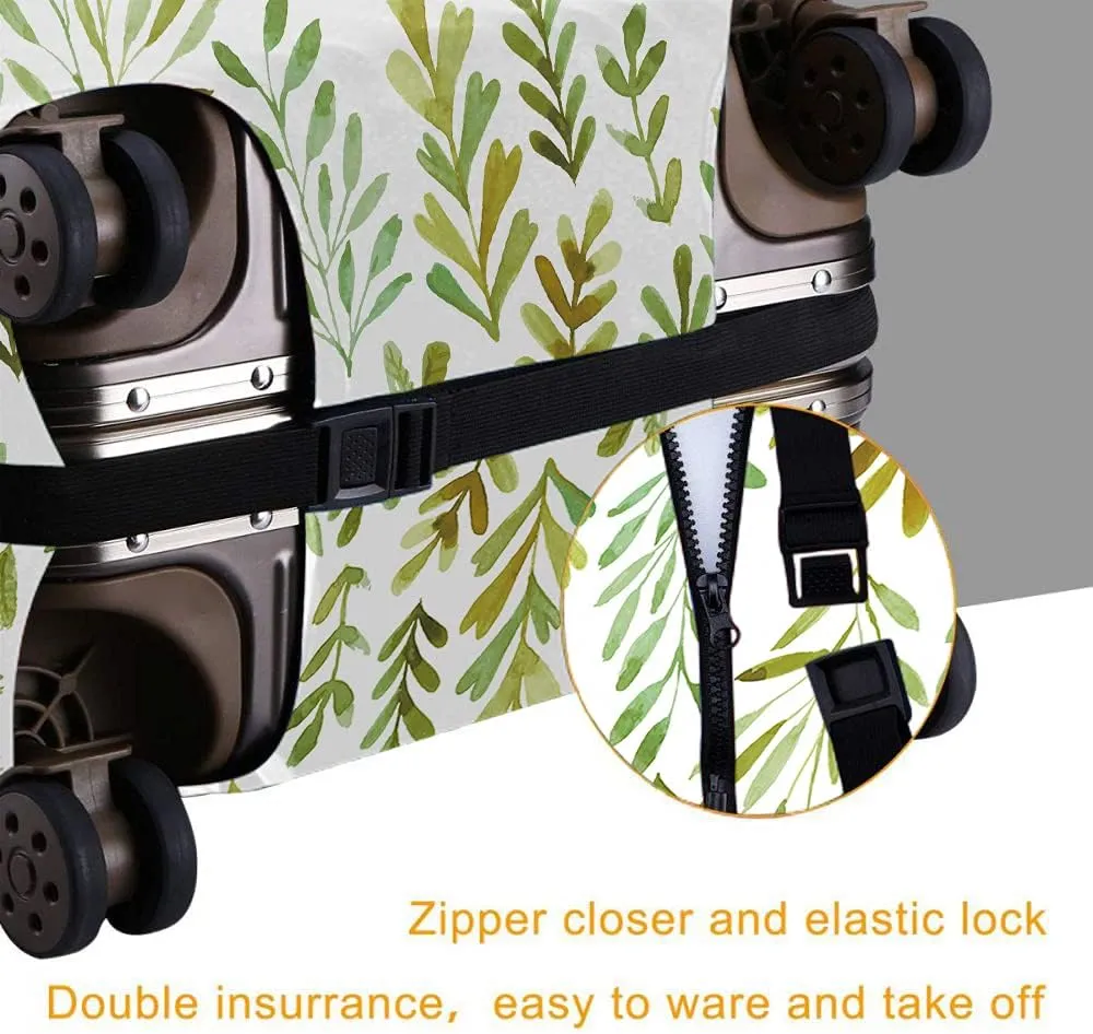Wondertify Flowers And Plants Suitcase Cover Original Floral Leave On White Travel Elastic Protective Washable Suitcase Protector Fits 25 To 28 Inch