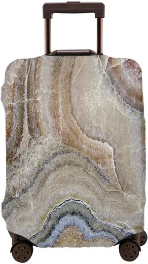 WONDERTIFY Onyx Marble Travel Suitcase Protector Surreal Onyx Stone Surface Pale Blue Details Washable Elastic Luggage Cover With Concealed Zipper Cinnamon Grey Fits 18-21 Inch