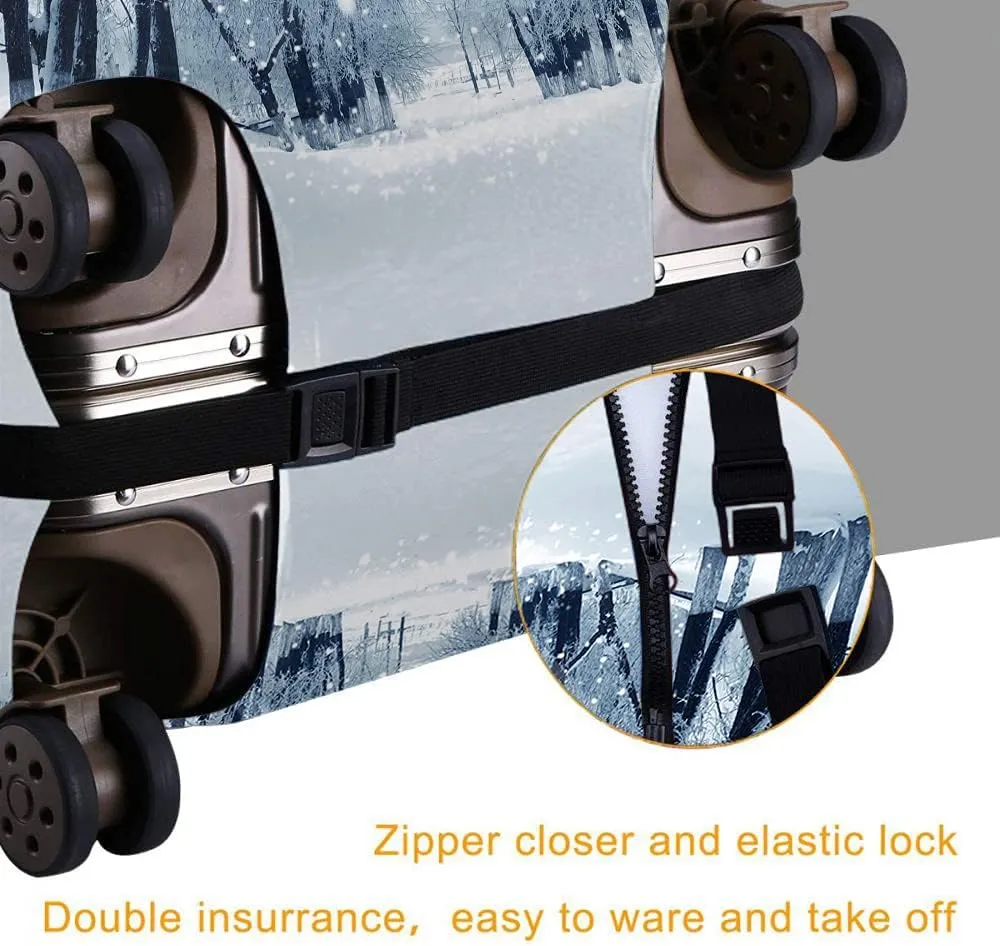 Wondertify Snowstorm Park Travel Suitcase Protector Winter Snow Landscape Washable Elastic Luggage Cover With Concealed Zipper Fits 18-21 Inch White Blue
