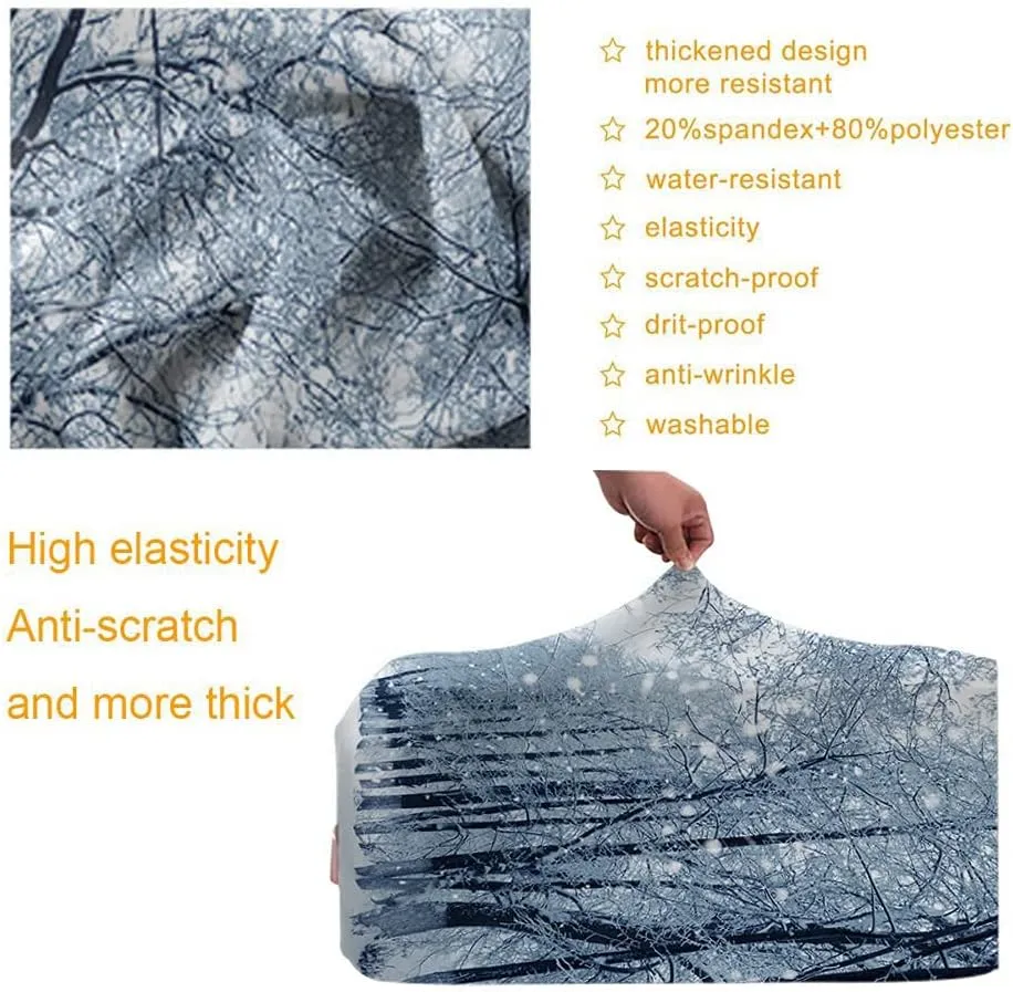 Wondertify Snowstorm Park Travel Suitcase Protector Winter Snow Landscape Washable Elastic Luggage Cover With Concealed Zipper Fits 18-21 Inch White Blue