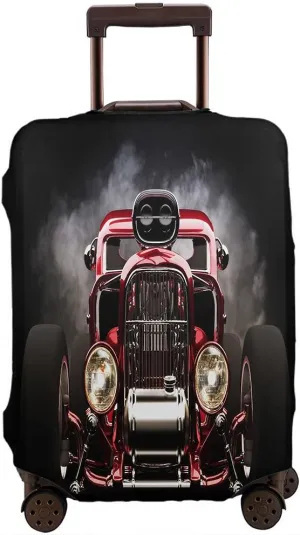 WONDERTIFY Steam Engine Old Car Travel Suitcase Protector Vintage 3D American Hot Rod Roadster Smoke Race Washable Elastic Luggage Cover With Concealed Zipper Fits 18-21 Inch